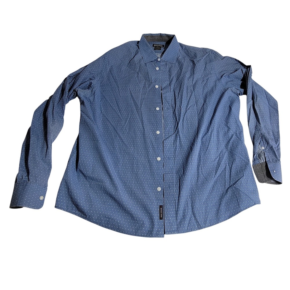 Michael Kors Mens XL Blue White Micro Dot‎ Tailored Fit Cotton Button Down Shirt